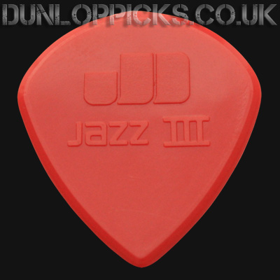 Dunlop Nylon Jazz III Red Nylon Sharp 1.38mm Guitar Picks - Click Image to Close